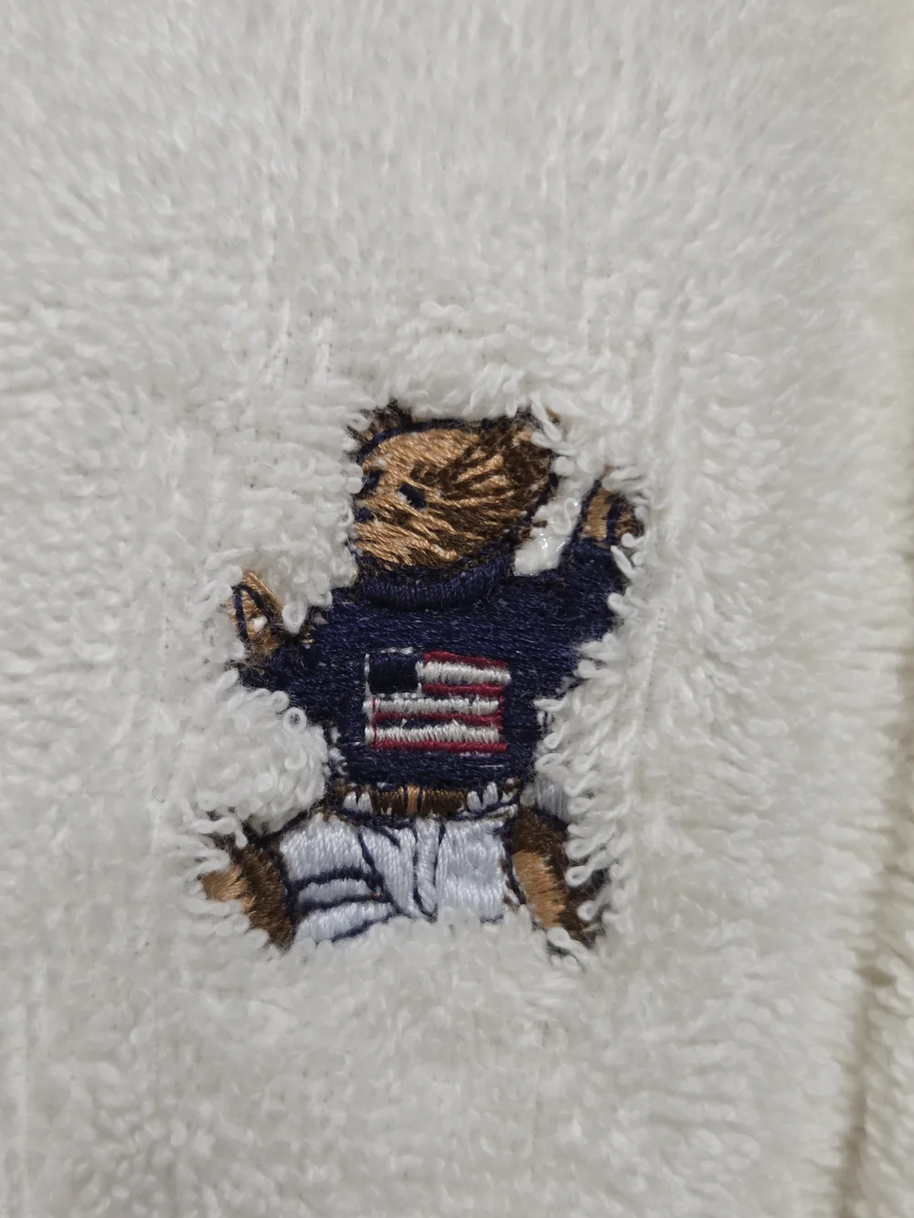 Vintage Polo Ralph Lauren FlagClassic White Terry Bathrobe with Embroidered Bear